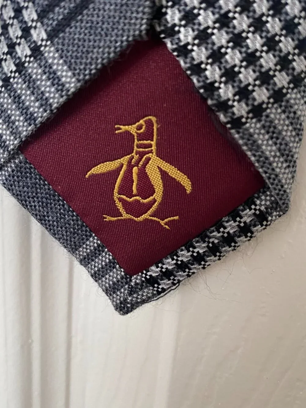 NWT Original Penguin Gray Black Glen Plaid Skinny Silk Blend Tie 2.25